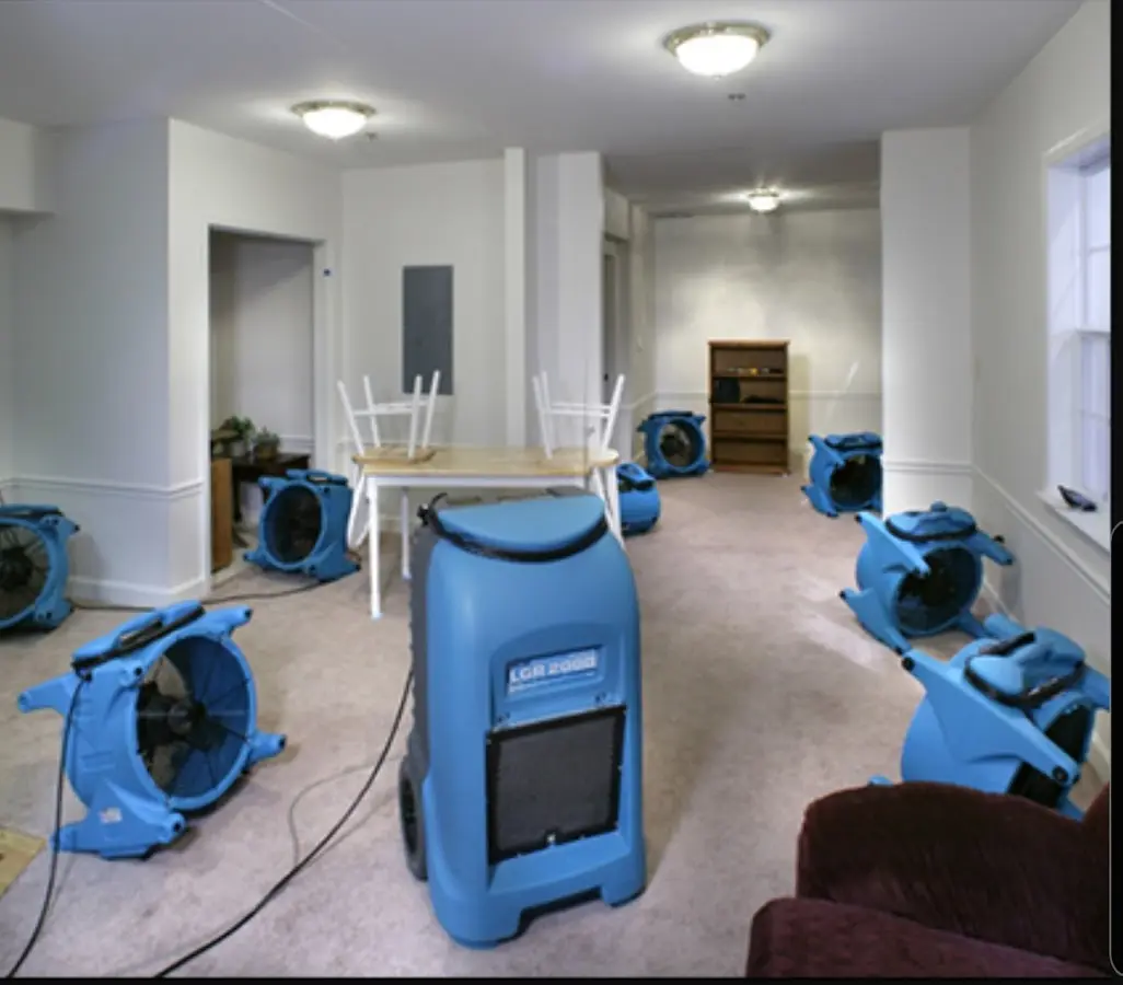 Air movers and dehumidifier setup for Water Damage Restoration in Oshkosh